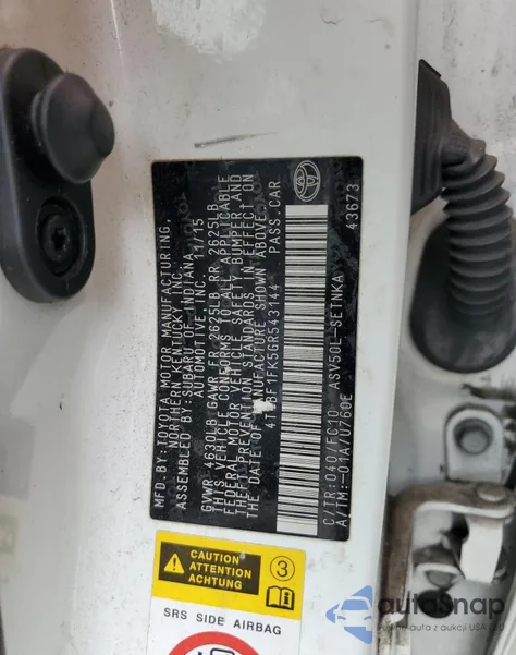 2016 Toyota Camry Le из США, поврежденный, VIN 4T4BF1FK5GR543144